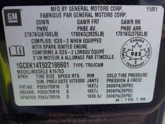 2002 Chevrolet Silverado 1500 LS with VIN 1GCEK14T92Z186601, listed as a IAAI auction lot 43091176 with 110,697 mi miles and . Bid and sale history available at DreamBid. Image 9.