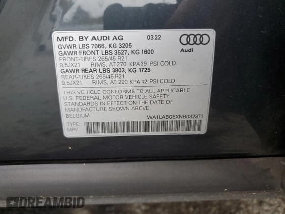 ✅ 2022 Audi e-tron Premium Plus • VIN: WA1LABGEXNB032371 • Lot: 81753974. Wystawiony na Copart z przebiegiem Nie podano. Bezpłatny archiwum sprzedaży aukcyjnych z USA i szczegółowy raport historii pojazdu na DreamBid. Zdjęcie 15.