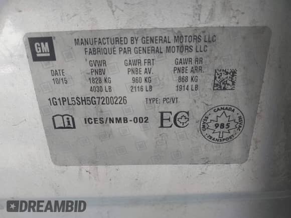 2016 Chevrolet Cruze LS with VIN 1G1PL5SH5G7200226, listed as a IAAI auction lot 42825626 with 136,907 mi miles and . Bid and sale history available at DreamBid. Image 9.