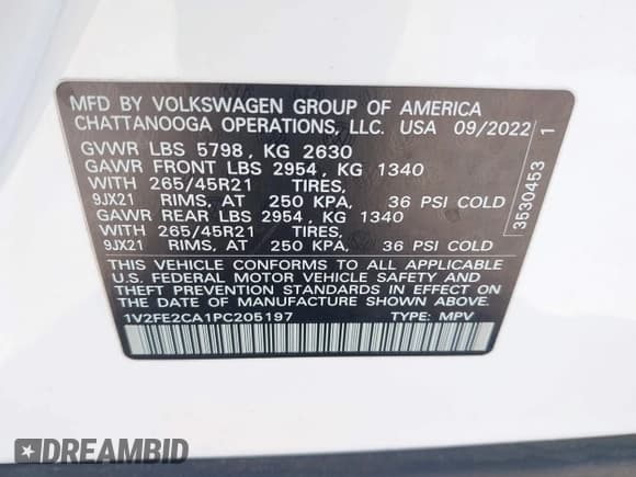 ✅ 2023 Volkswagen Atlas SEL Premium R-Line • VIN: 1V2FE2CA1PC205197 • Lot: 42410457. Listed on IAAI with 13,961 mi. Free auction sales archive from the USA and detailed vehicle history report at DreamBid. Image 9.