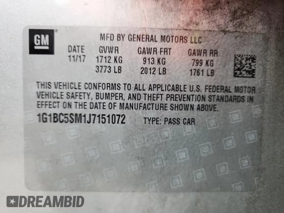 ✅ 2018 Chevrolet Cruze LS • VIN: 1G1BC5SM1J7151072 • Lot: 82407215. Wystawiony na Copart z przebiegiem 64 226 mil. Bezpłatny archiwum sprzedaży aukcyjnych z USA i szczegółowy raport historii pojazdu na DreamBid. Zdjęcie 12.