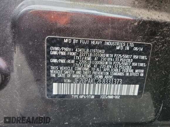 ✅ 2014 Subaru Crosstrek Limited • VIN: JF2GPAKC2E8331373 • Lot: 90909975. Listed on Copart with Not provided. Free auction sales archive from the USA and detailed vehicle history report at DreamBid. Image 13.