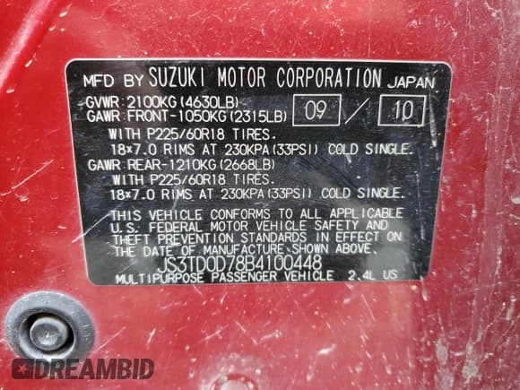 ✅ 2011 Suzuki Grand Vitara Limited • VIN: JS3TD0D78B4100448 • Lot: 43955015. Listed on Copart with 143,547 mi. Free auction sales archive from the USA and detailed vehicle history report at DreamBid. Image 12.