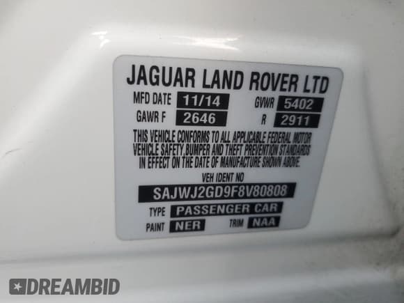 ✅ 2015 Jaguar XJ Portfolio • VIN: SAJWJ2GD9F8V80808 • Lot: 69785955. Wystawiony na Copart z przebiegiem 145 257 mil. Bezpłatny archiwum sprzedaży aukcyjnych z USA i szczegółowy raport historii pojazdu na DreamBid. Zdjęcie 12.