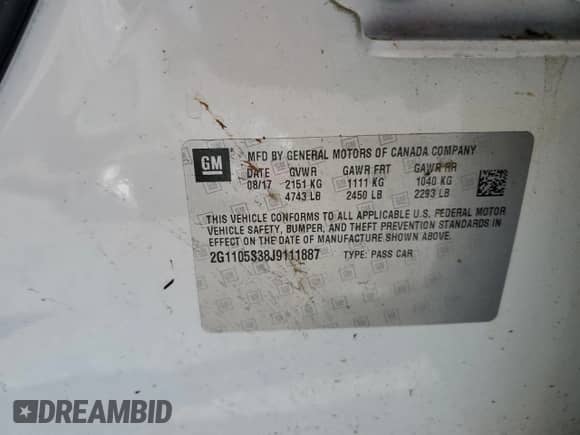 ✅ 2018 Chevrolet Impala LT • VIN: 2G1105S38J9111887 • Лот: 84896255. Опубликован ранее на Copart с пробегом 105 118 миль. Бесплатный доступ к архиву аукционных продаж из США и подробный отчёт об истории автомобиля на DreamBid. Изображение 12.