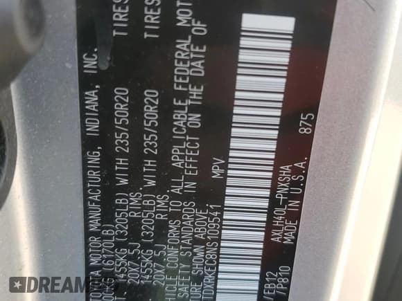 ✅ 2022 Toyota Sienna XSE • VIN: 5TDXRKEC8NS109541 • Lot: 68319015. Wystawiony na Copart z przebiegiem 71 346 mil. Bezpłatny archiwum sprzedaży aukcyjnych z USA i szczegółowy raport historii pojazdu na DreamBid. Zdjęcie 13.