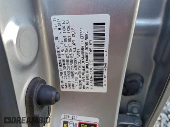 ✅ 2012 Honda CR-V EX • VIN: JHLRM4H57CC010727 • Лот: 93835465. Опубликован ранее на Copart с пробегом 155 738 миль. Бесплатный доступ к архиву аукционных продаж из США и подробный отчёт об истории автомобиля на DreamBid. Изображение 14.