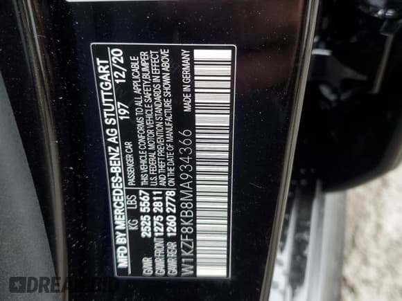 ✅ 2021 Mercedes-Benz E 63 S AMG • VIN: W1KZF8KB8MA934366 • Лот: 45698954. Опубликован ранее на Copart с пробегом Не указан. Бесплатный доступ к архиву аукционных продаж из США и подробный отчёт об истории автомобиля на DreamBid. Изображение 12.