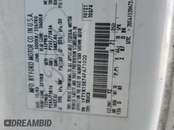 ✅ 2004 Ford Ranger XL Fleet • VIN: 1FTYR15E74PA71020 • Lot: 92357615. Wystawiony na Copart z przebiegiem 305 020 mil. Bezpłatny archiwum sprzedaży aukcyjnych z USA i szczegółowy raport historii pojazdu na DreamBid. Zdjęcie 12.