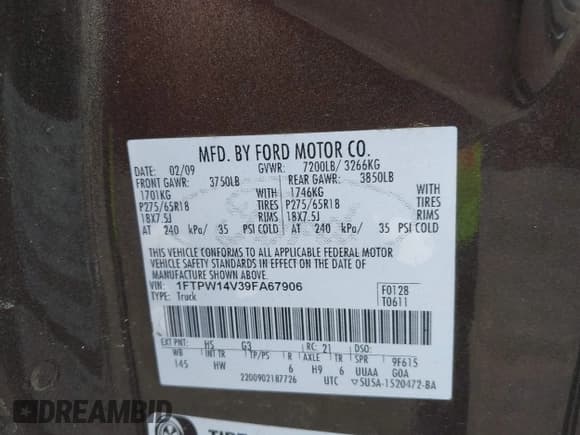 ✅ 2009 Ford F-150 XL • VIN: 1FTPW14V39FA67906 • Lot: 42010990. Listed on IAAI with 203,752 mi. Free auction sales archive from the USA and detailed vehicle history report at DreamBid. Image 9.