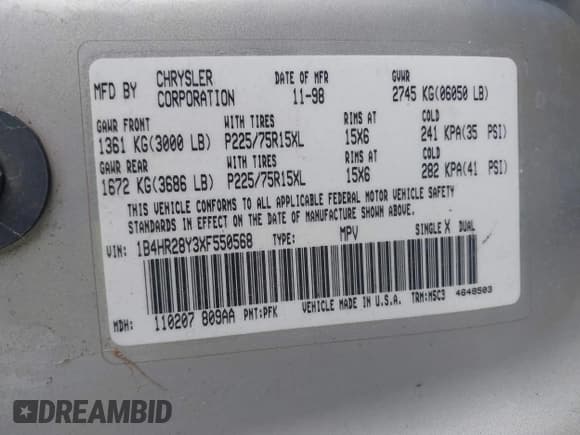 ✅ 1999 Dodge Durango • VIN: 1B4HR28Y3XF550568 • Lot: 43056221. Wystawiony na IAAI z przebiegiem 239 564 mil. Bezpłatny archiwum sprzedaży aukcyjnych z USA i szczegółowy raport historii pojazdu na DreamBid. Zdjęcie 9.