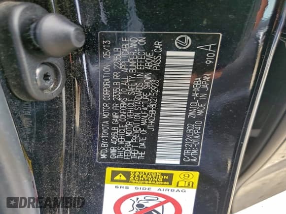 ✅ 2013 Lexus CT 200h • VIN: JTHKD5BH8D2152923 • Lot: 93458255. Listed on Copart with 145,571 mi. Free auction sales archive from the USA and detailed vehicle history report at DreamBid. Image 13.