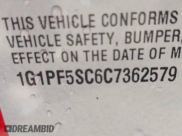 2012 Chevrolet Cruze 1LT z VIN 1G1PF5SC6C7362579, wystawiony jako IAAI lot #43487874 z przebiegiem 151 740 mil mil oraz . Historia ofert i sprzedaży dostępna na DreamBid. Obrazek 9.