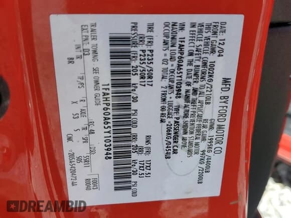 ✅ 2005 Ford Thunderbird Deluxe • VIN: 1FAHP60A65Y103948 • Lot: 70399434. Wystawiony na Copart z przebiegiem Nie podano. Bezpłatny archiwum sprzedaży aukcyjnych z USA i szczegółowy raport historii pojazdu na DreamBid. Zdjęcie 15.