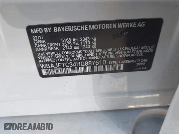 ✅ 2017 BMW 5 Series 540i xDrive • VIN: WBAJE7C34HG887610 • Лот: 43365683. Опубликован ранее на IAAI с пробегом 146 516 миль. Бесплатный доступ к архиву аукционных продаж из США и подробный отчёт об истории автомобиля на DreamBid. Изображение 9.