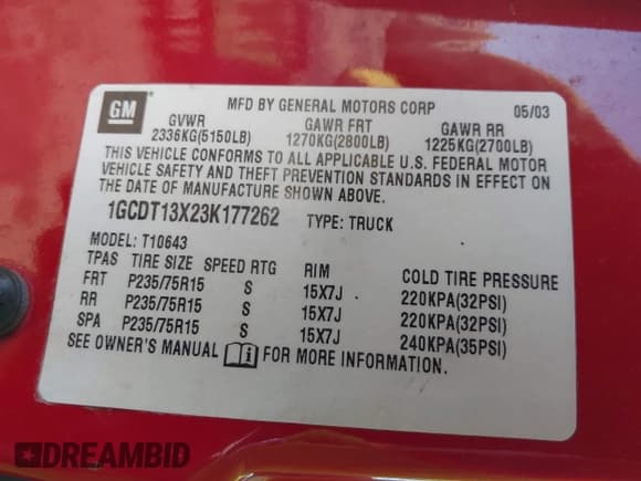 ✅ 2003 Chevrolet S-10 LS • VIN: 1GCDT13X23K177262 • Лот: 41404846. Опубликован ранее на IAAI с пробегом 95 545 миль. Бесплатный доступ к архиву аукционных продаж из США и подробный отчёт об истории автомобиля на DreamBid. Изображение 9.