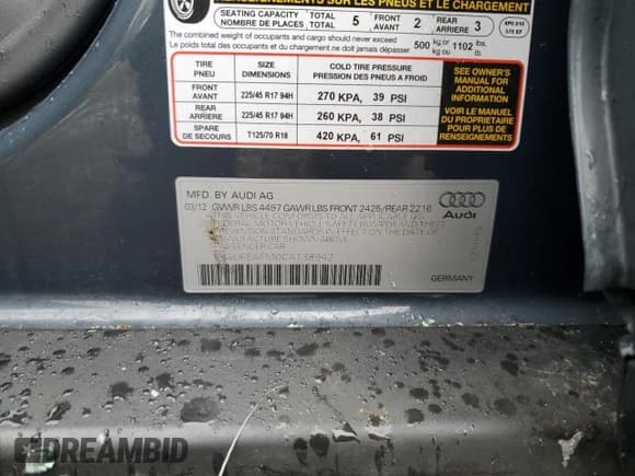 ✅ 2012 Audi A3 Premium Plus • VIN: WAUPEAFM0CA138942 • Лот: 52907755. Опубликован ранее на Copart с пробегом 151 955 миль. Бесплатный доступ к архиву аукционных продаж из США и подробный отчёт об истории автомобиля на DreamBid. Изображение 12.