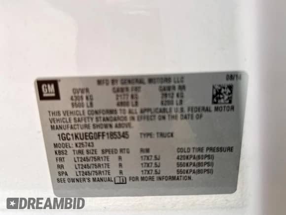 2015 Chevrolet Silverado 2500HD Work Truck с VIN 1GC1KUEG0FF185345, выставлен на аукционе Copart как лот 58501835 с пробегом 194 581 миль миль и Чистый • Clean title. История ставок и продаж доступна на DreamBid. Изображение 10.