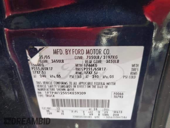 ✅ 2005 Ford F-150 XLT • VIN: 1FTPW12505KE59309 • Lot: 42479138. Listed on IAAI with 187,563 mi. Free auction sales archive from the USA and detailed vehicle history report at DreamBid. Image 9.