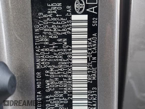 ✅ 2019 Toyota Corolla SE • VIN: 2T1BURHEXKC228047 • Lot: 92015625. Listed on Copart with 87,301 mi. Free auction sales archive from the USA and detailed vehicle history report at DreamBid. Image 12.