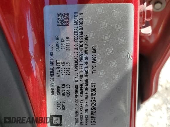 ✅ 2016 Buick Verano • VIN: 1G4PP5SK2G4155041 • Лот: 80665165. Опубликован ранее на Copart с пробегом 92 779 миль. Бесплатный доступ к архиву аукционных продаж из США и подробный отчёт об истории автомобиля на DreamBid. Изображение 12.