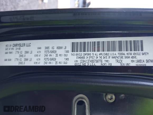 ✅ 2009 Dodge 1500 Laramie • VIN: 1D3HV13T49S730776 • Lot: 41396097. Wystawiony na IAAI z przebiegiem 206 684 mil. Bezpłatny archiwum sprzedaży aukcyjnych z USA i szczegółowy raport historii pojazdu na DreamBid. Zdjęcie 9.
