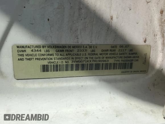 ✅ 2007 Volkswagen Jetta • VIN: 3VWGG71KX7M190963 • Лот: 69620275. Опубликован ранее на Copart с пробегом 200 395 миль. Бесплатный доступ к архиву аукционных продаж из США и подробный отчёт об истории автомобиля на DreamBid. Изображение 12.