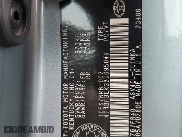 2011 Toyota Camry LE с VIN 4T1BF3EK3BU695049, выставлен на аукционе Copart как лот 63842545 с пробегом 159 175 миль миль и Списание • Salvage title. История ставок и продаж доступна на DreamBid. Изображение 12.