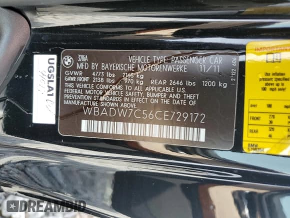 ✅ 2012 BMW 3 Series 328i • VIN: WBADW7C56CE729172 • Lot: 91612025. Listed on Copart with 67,614 mi. Free auction sales archive from the USA and detailed vehicle history report at DreamBid. Image 12.