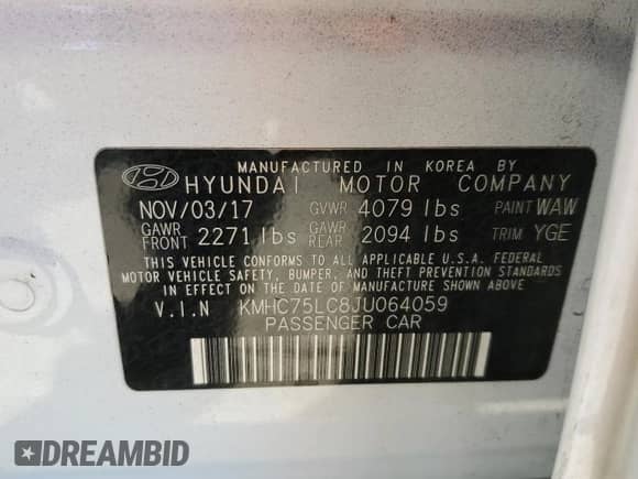 2018 Hyundai Ioniq SEL с VIN KMHC75LC8JU064059, выставлен на аукционе Copart как лот 77040234 с пробегом 79 180 миль миль и Списание • Salvage title. История ставок и продаж доступна на DreamBid. Изображение 13.