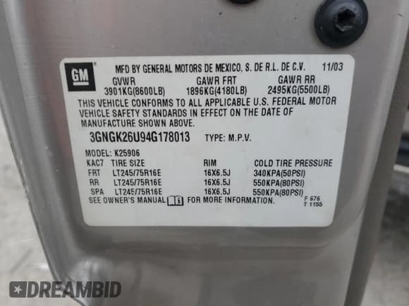 ✅ 2004 Chevrolet Suburban LS • VIN: 3GNGK26U94G178013 • Лот: 84435434. Опубликован ранее на Copart с пробегом 244 260 миль. Бесплатный доступ к архиву аукционных продаж из США и подробный отчёт об истории автомобиля на DreamBid. Изображение 13.