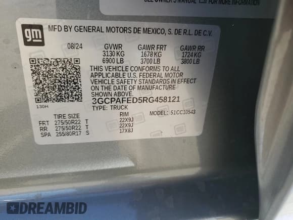 ✅ 2024 Chevrolet Silverado 1500 • VIN: 3GCPAFED5RG458121 • Лот: 76588194. Опубликован ранее на Copart с пробегом 2 970 миль. Бесплатный доступ к архиву аукционных продаж из США и подробный отчёт об истории автомобиля на DreamBid. Изображение 12.