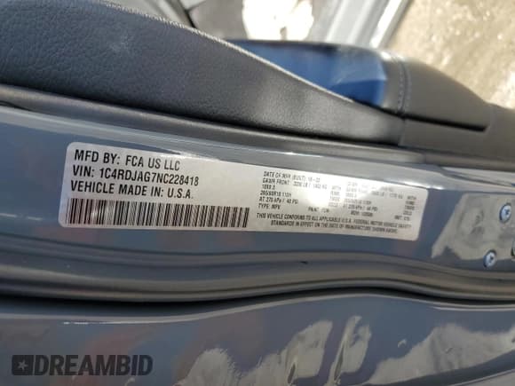 ✅ 2022 Dodge Durango SXT • VIN: 1C4RDJAG7NC228418 • Lot: 86487655. Listed on Copart with 60,275 mi. Free auction sales archive from the USA and detailed vehicle history report at DreamBid. Image 13.