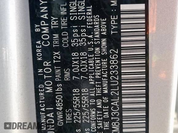 2020 Hyundai Tucson Ultimate with VIN KM8J3CAL2LU233862, listed as a Copart auction lot 67040565 with 51,126 mi miles and Salvage title. Bid and sale history available at DreamBid. Image 13.