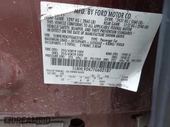 ✅ 2015 Lincoln MKS • VIN: 1LNHL9DK7FG602187 • Lot: 42074168. Wystawiony na IAAI z przebiegiem 175 042 mil. Bezpłatny archiwum sprzedaży aukcyjnych z USA i szczegółowy raport historii pojazdu na DreamBid. Zdjęcie 9.