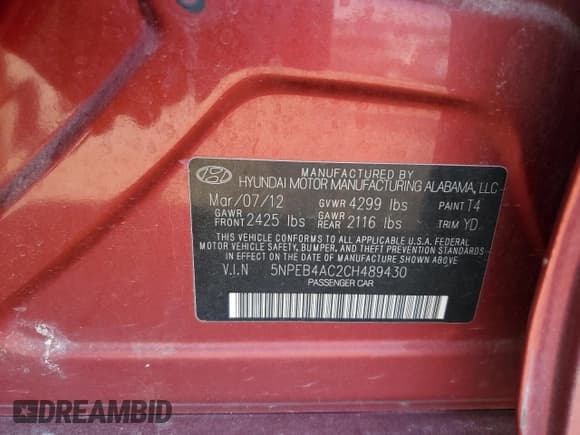 ✅ 2012 Hyundai Sonata GLS • VIN: 5NPEB4AC2CH489430 • Lot: 74618554. Listed on Copart with 105,352 mi. Free auction sales archive from the USA and detailed vehicle history report at DreamBid. Image 12.