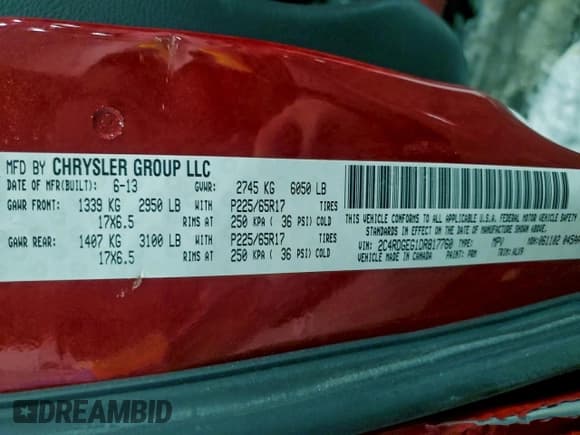 ✅ 2013 Dodge Grand Caravan R/T • VIN: 2C4RDGEG1DR817760 • Lot: 95776185. Listed on Copart with 185,579 mi. Free auction sales archive from the USA and detailed vehicle history report at DreamBid. Image 13.