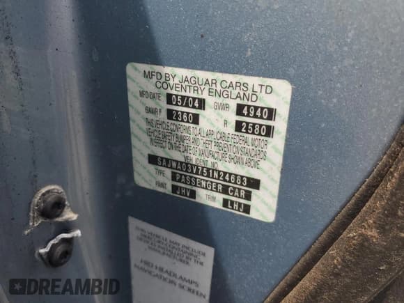 ✅ 2005 Jaguar S-Type • VIN: SAJWA03V751N24683 • Lot: 64570785. Listed on Copart with Not provided. Free auction sales archive from the USA and detailed vehicle history report at DreamBid. Image 12.