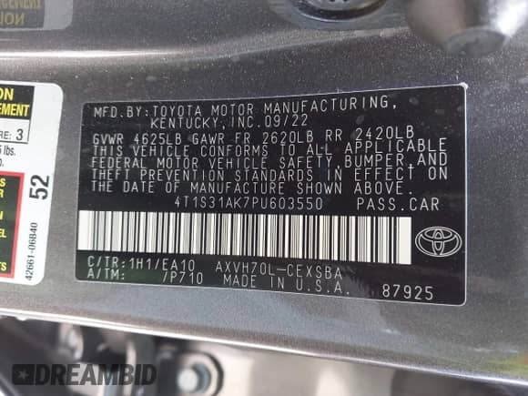 2023 Toyota Camry Hybrid SE с VIN 4T1S31AK7PU603550, выставлен на аукционе IAAI как лот 43273855 с пробегом 54 860 миль миль и . История ставок и продаж доступна на DreamBid. Изображение 9.