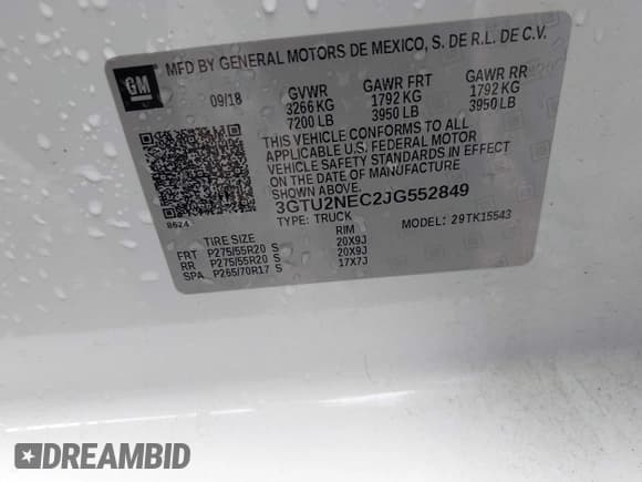 ✅ 2018 GMC Sierra 1500 SLT • VIN: 3GTU2NEC2JG552849 • Лот: 43304475. Опубликован ранее на IAAI с пробегом 138 930 миль. Бесплатный доступ к архиву аукционных продаж из США и подробный отчёт об истории автомобиля на DreamBid. Изображение 9.