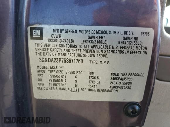 ✅ 2006 Chevrolet HHR LT • VIN: 3GNDA23P76S671760 • Lot: 70532354. Wystawiony na Copart z przebiegiem 171 323 mil. Bezpłatny archiwum sprzedaży aukcyjnych z USA i szczegółowy raport historii pojazdu na DreamBid. Zdjęcie 15.