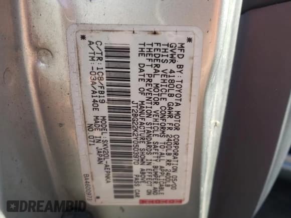 ✅ 2000 Toyota Camry LE • VIN: JT2BG22K2Y0503970 • Lot: 87296025. Wystawiony na Copart z przebiegiem 151 644 mil. Bezpłatny archiwum sprzedaży aukcyjnych z USA i szczegółowy raport historii pojazdu na DreamBid. Zdjęcie 12.