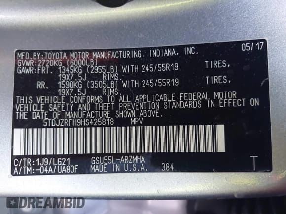 ✅ 2017 Toyota Highlander XLE • VIN: 5TDJZRFH9HS425818 • Lot: 43692560. Wystawiony na IAAI z przebiegiem 92 357 mil. Bezpłatny archiwum sprzedaży aukcyjnych z USA i szczegółowy raport historii pojazdu na DreamBid. Zdjęcie 9.