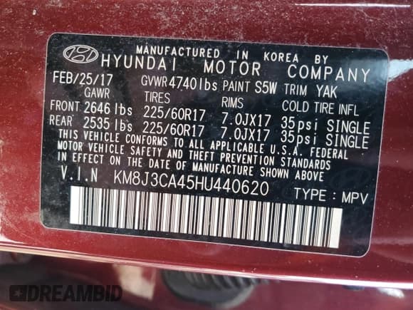✅ 2017 Hyundai Tucson SE • VIN: KM8J3CA45HU440620 • Лот: 86627075. Опубликован ранее на Copart с пробегом 51 179 миль. Бесплатный доступ к архиву аукционных продаж из США и подробный отчёт об истории автомобиля на DreamBid. Изображение 13.