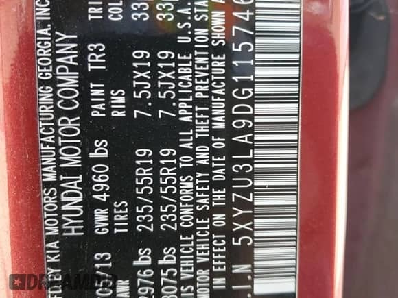 2013 Hyundai Santa Fe Sport z VIN 5XYZU3LA9DG115746, wystawiony jako Copart lot #86820755 z przebiegiem 111 820 mil mil oraz Czysty tytuł • Clean title. Historia ofert i sprzedaży dostępna na DreamBid. Obrazek 13.