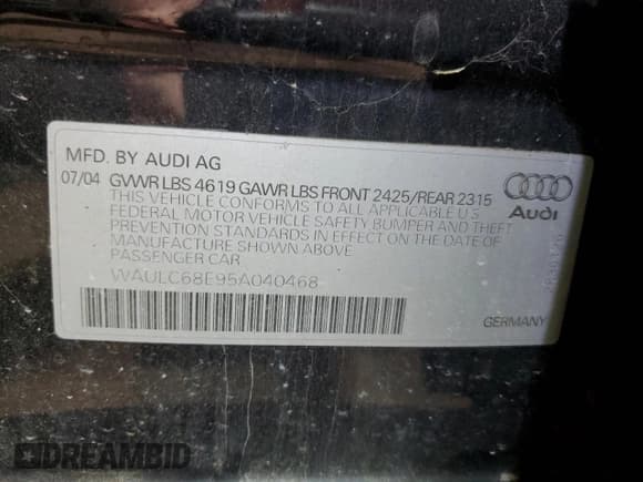 ✅ 2005 Audi A4 SE • VIN: WAULC68E95A040468 • Лот: 81994904. Опубликован ранее на Copart с пробегом 226 204 миль. Бесплатный доступ к архиву аукционных продаж из США и подробный отчёт об истории автомобиля на DreamBid. Изображение 12.