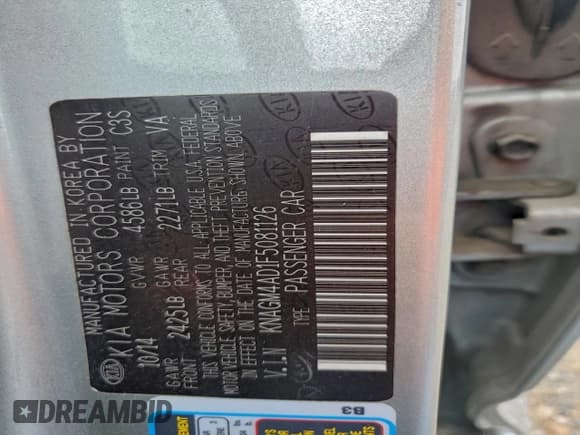 ✅ 2015 Kia Optima • VIN: KNAGM4AD1F5081126 • Lot: 94069155. Listed on Copart with 199,007 mi. Free auction sales archive from the USA and detailed vehicle history report at DreamBid. Image 12.