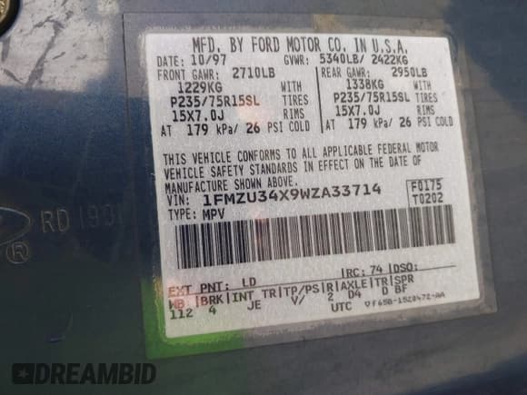 ✅ 1998 Ford Explorer XL • VIN: 1FMZU34X9WZA33714 • Lot: 42191333. Listed on IAAI with 283,124 mi. Free auction sales archive from the USA and detailed vehicle history report at DreamBid. Image 9.