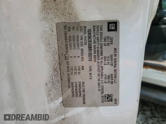 2011 Chevrolet Tahoe Commercial with VIN 1GNSK2E08BR135319, listed as a Copart auction lot 60560305 with Not provided miles and Clean title. Bid and sale history available at DreamBid. Image 13.