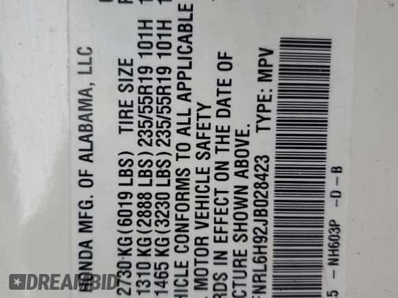 ✅ 2018 Honda Odyssey Elite • VIN: 5FNRL6H92JB028423 • Лот: 47091025. Опубликован ранее на Copart с пробегом Не указан. Бесплатный доступ к архиву аукционных продаж из США и подробный отчёт об истории автомобиля на DreamBid. Изображение 14.